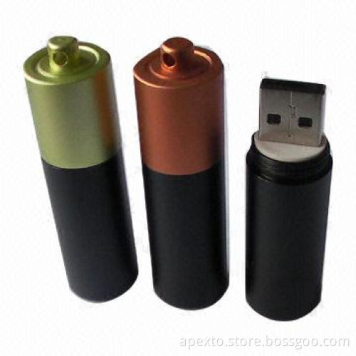 Battery Shape USB Flash Drives, Plug-and-play Function, More than 1,000,000 Times Data Encryption
